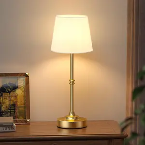Rechargeable Cordless Table Lamp Gold - 1 Pack Brass 4000mAh Battery Operated Lamp, Touch Control Stepless Dimming, for Home Decor, Dining Table, Living Room, Bedroom