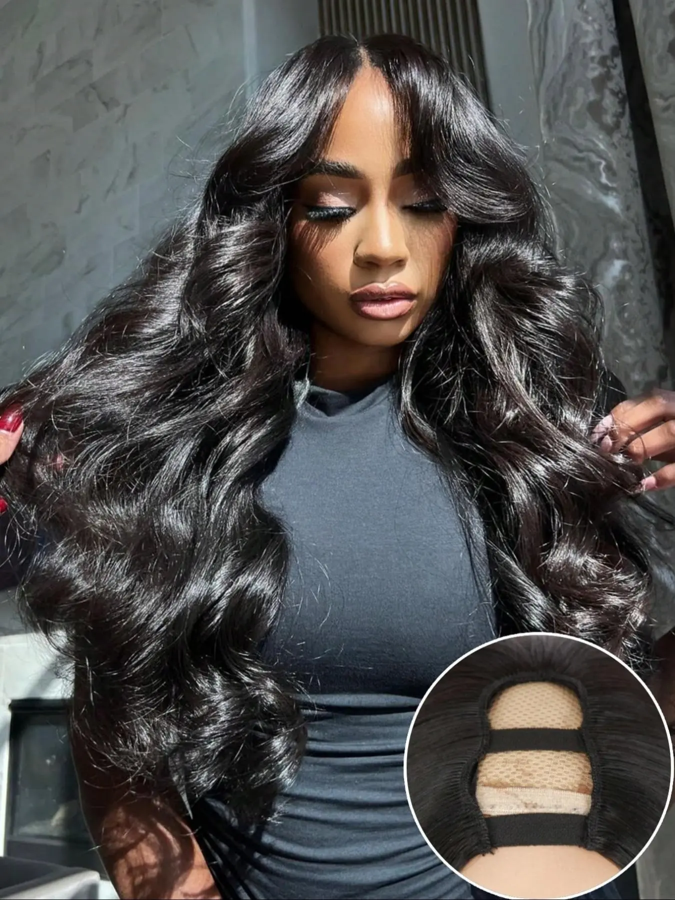 26 Inch Premium Body Wave U Part Synthetic Wig, 180 Density, Heat Resistant, Glueless Clip In, Beginner Friendly, Tangle Free, Salon-Quality Look