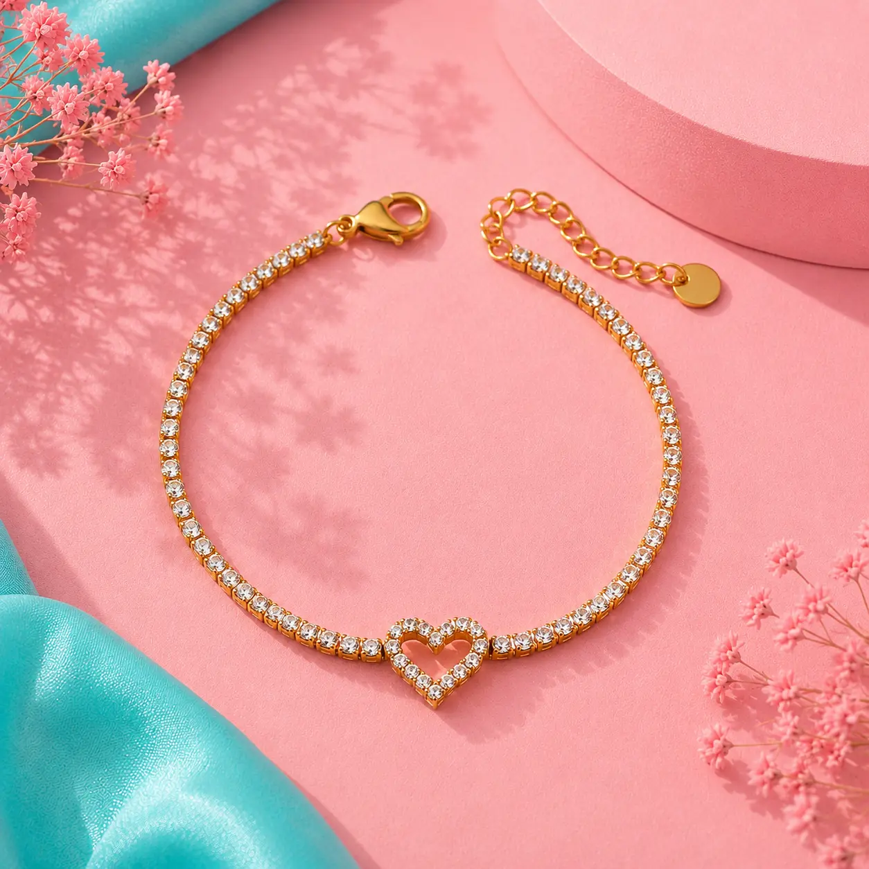 AMOUR tennis Bracelet 18K gold Plated Hypoallergenic fits 7 to 8.5 inches
