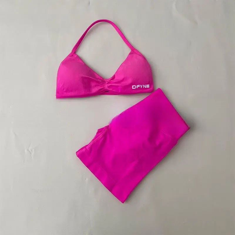 DFYNE Women's Seamless Matching Workout Set - Mini Sports Bra & High Waisted Biker Shorts 2 Piece Outfit