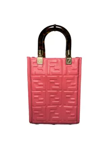 Pre-owned FENDI Calfskin Leather Crossbody Bags Mini Sunshine Shopper Tote Bag in Bubblegum Pink