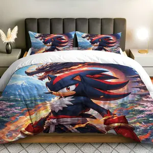 3PCS Duvet Cover Set, 1 Duvet+2 Pillowcases(Without filler), Decorative Duvet Cover, Adventure Fantasy Warrior Dragon theme, Halloween bedding set, Anime Character Suitable for decoration bedroom living room game room teen room, Bed Sets
