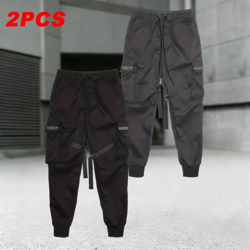 Men's Relaxed Fit Outdoor Hiking Pants Spring & Autumn, 2-Pack, loose work pants with multiple pockets, drawstring waistband, lightweight breathable fabric, perfect for hiking, camping, and everyday casual wear