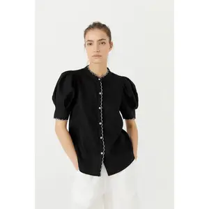 Scallop Linen Shirt - Black