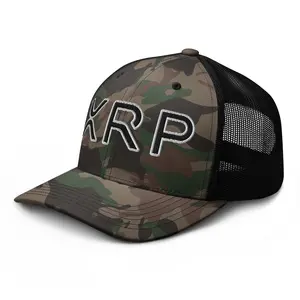 RIVEMUG NX Camo XRP Text Mark Logo Embroidered Curved Bill Camouflage Trucker Hat Low Crown Adjustable Ripple Crypto Cap