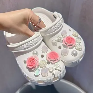 16PCS Pink Rose Pearl Bow Croc Charms for Women Girls, Aesthetic Girly Cute Shoe Crocs Clogs Sandals, Trendy Decoration Accessories Birthday Gifts # nadashoe charm custom clog cloud sol