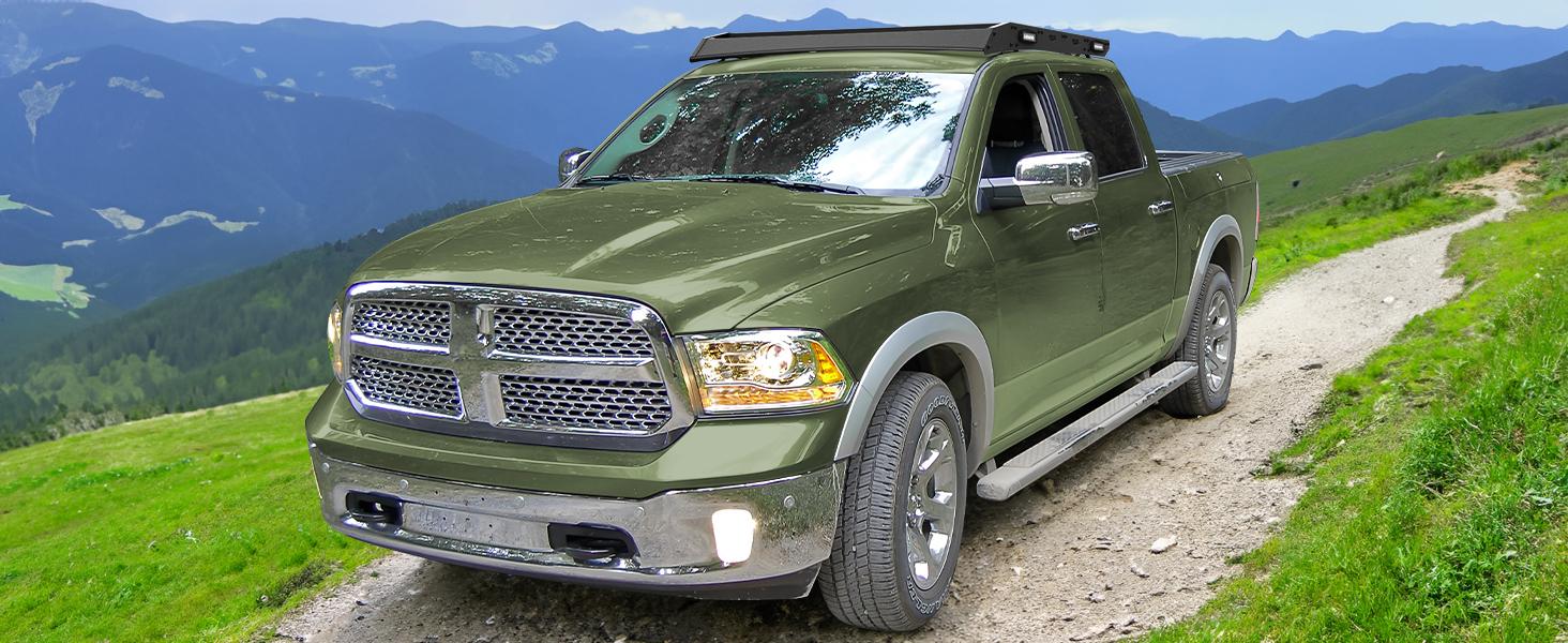 Roof Rack for 2009-2018 Ram 1500, Heavy Duty Steel Roof Cargo Rack, Low Profile Off-Road Roof Platform, 800 lb Load Capacity, Powder Coated Carbon Steel Roof Rack for 2009-2018 Ram 1500, Heavy Duty Steel Roof Cargo Rack, Low Profile Off-Road Roof Platform, 800 lb Load Capacity, Powder Coated Carbon Steel