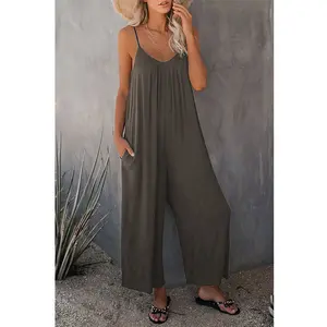 Women’s summer solid-color jumpsuit with pockets—casual fit for comfort, practical and stylish pocket design, simple style that’s versatile and visually appealing.