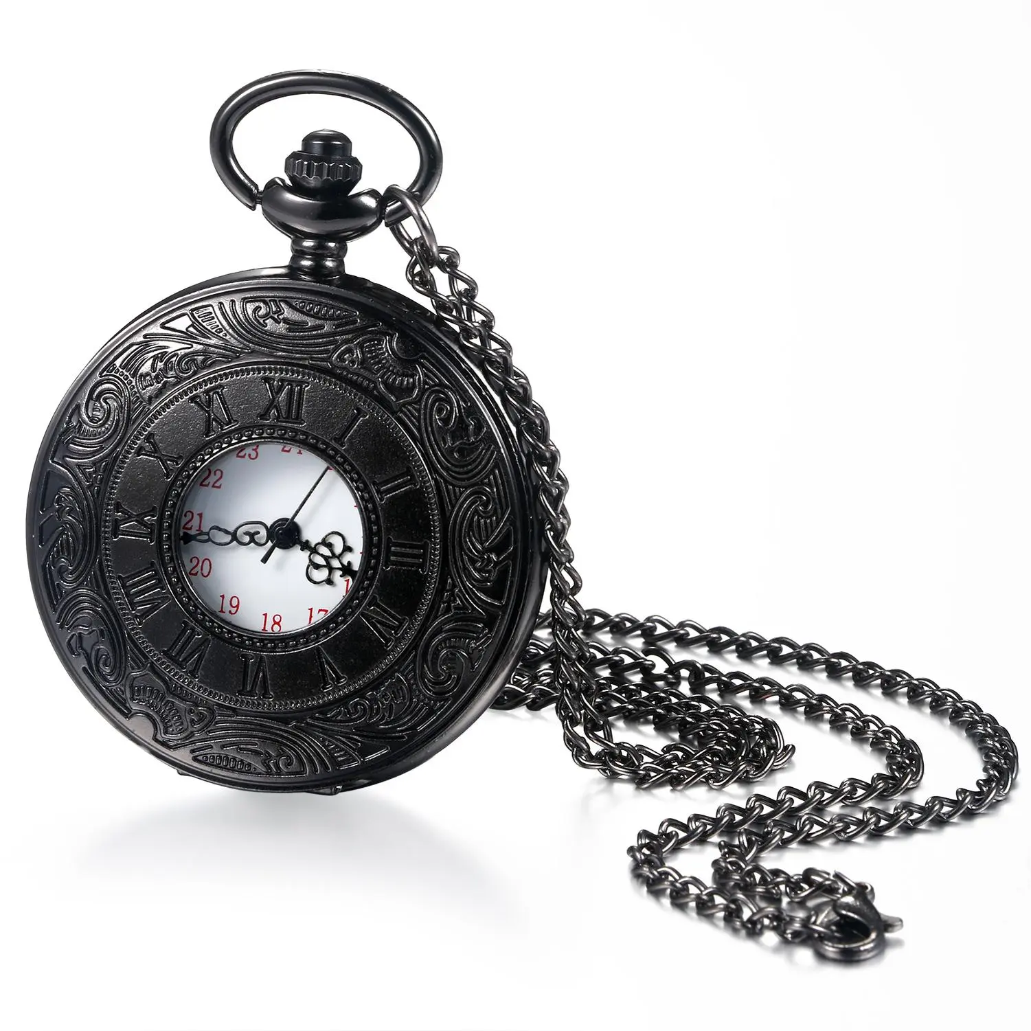 OIDEA Engraved Roman Dial Pocket Watch, Japanese Quartz 24H Scale Fob Chain Watch, Alloy Case with Watch Box, Splash-Resistant Gift