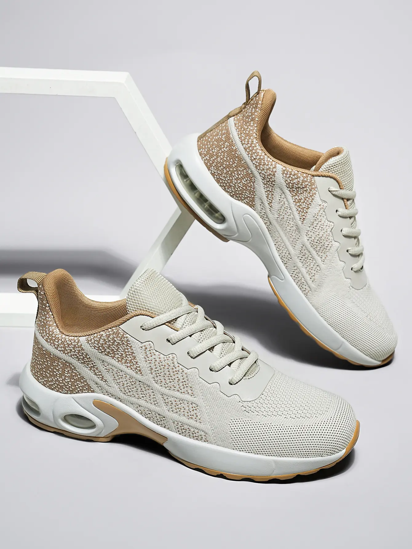 ​Men's Light Gray Breathable Sneakers - Visible Cushion Sole with Black Pant Style for Garage Utility, Year-Round Shoes for Men​
