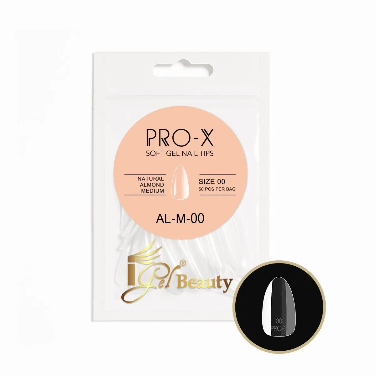 PRO-X Soft Gel Nail Tips 20 - Natural Almond Medium (Refill Bag)