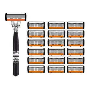 6-Layer Razor Handle with Refills, Ergonomic Grip Shaving Kit, Precision Trimmer, Flexible Cartridge, Wet/dry Shaving, Gift for Men/women