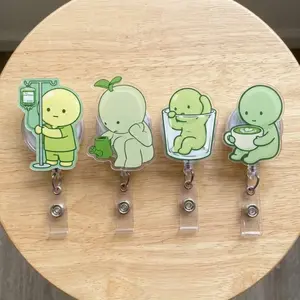 Smiski Love Matcha Badge Reel - Cute Medical Scrub Accessory Gift - Funny ID Badge Holder - Durable Acrylic Name Tag Clip Gift