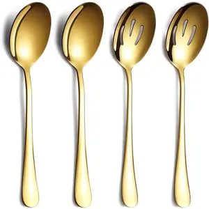 Stainless Steel Serving Set - 4 Pieces incl. 2 Spoons, 2 Slotted Spoons, Dishwasher Safe