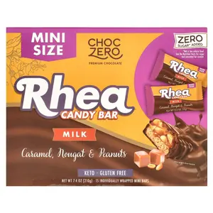 ChocZero Rhea Candy Bar, Milk, Caramel, Nougat & Peanuts, 15 Mini Bars, 0.5 oz (14 g) Each