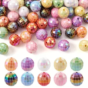 40/50/60pcs 16mm Disco Ball Beads - Rainbow Acrylic Cut Surface Beads with Coarse Bubble Gum Texture for DIY Jewelry Making, Bracelets, Necklaces, Earrings - Multicolor Craft Supplies, Spacer Beads for Jewelry Making, Handmade Accessories