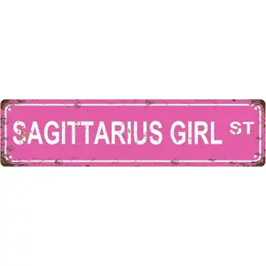MagicWowShop Sagittarius Girl ST Vintage Metal Tin Sign 16 x 4 Inch High-Quality Aluminum Wall Decor for Home & Garage T00342 Pink Color Minimalist Design Easy Install