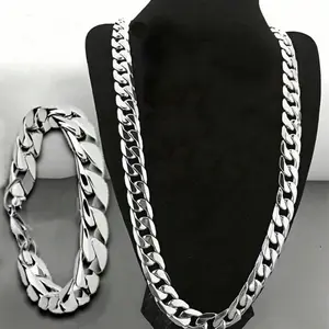 Hip Hop Jewelry Set for Men, 2 Pieces Titanium Steel, Elegant Fashionable Necklace and Bracelet Set, Suitable for Daily Wear, Sports, and Parties, Fashionable and Trendy Simple Street Hip-Hop Classic Necklace Bracelet
