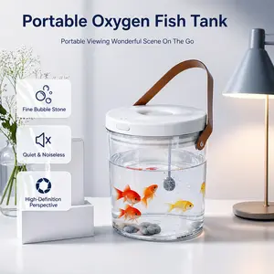 GZXIHTZ Portable USB-C Rechargeable Mini Aquarium Betta Tank with Oxygen Pump LED Light Filter 2000mAh Battery Travel-Friendly Low Upkeep Kids' Color Modes for Responsibility Patience Home Decoration - Bubble Stone