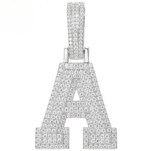 [P351]925 Sterling Silver Synthetic Moissanite A-Z 26 Letter Pendant Necklace for Women Men Hip Hop Jewelry Gift