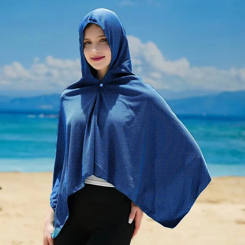 Sum Outdoor Cooling Beach Hooded Poncho High Stretch Cover Up Shawl Cooling Hoodie Towel Adult Hooded Beach Towel Cooling Neck Wrap