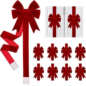 8 Pcs Christmas Velvet Cabinet Door Bows and Ribbons Garland Ribbon Large Red Velvet Bows for Christmas Cabinet Door Xmas Bows and Ribbon for Kitchen Furniture Winter Holiday Home Party Decoration Gifts