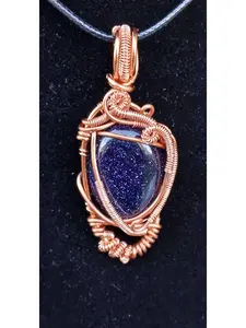Blue GoldStone Natural Gemstone Copper Wire Wrap Pendant for Adults - Handcrafted for Good Luck & Spiritual Perception