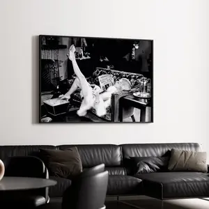 Woman Drinking Wine and Reading Newspaper Wall Art, Vintage Flapper Girl on Couch Print, Black and White Print, Retro Fashion Wall Decor