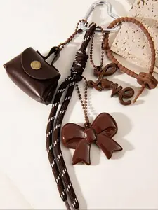 Bow Mini Bag Rope Bag Pendants, Heart Carabiner & Love Letter Bag Chain Charms, Cool Coquette Bag Decoration Keychain, Cute Y2K Bag Pendant for Backpack Purse, Available in Black/Brown, Ideal for Fashionable Girls & Vintage Style Lovers Purse Accessories