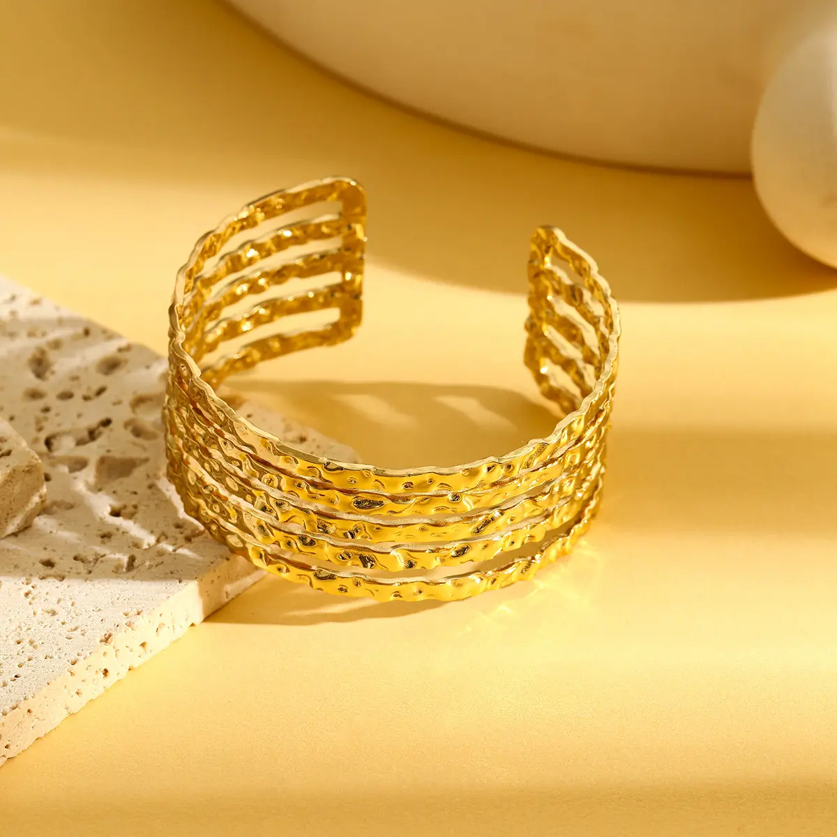 Women's Multi-Layer Cross Wire Open Wide Cuff Gold Bangle Bracelet