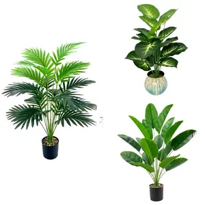 3-Piece Realistic Palm Tree Set, Lifelike Plastic Bonsai Plant, Indoor/outdoor Decor, Spring Garden Decoration, Suitable for All Room Types, Artificial Palm Trees