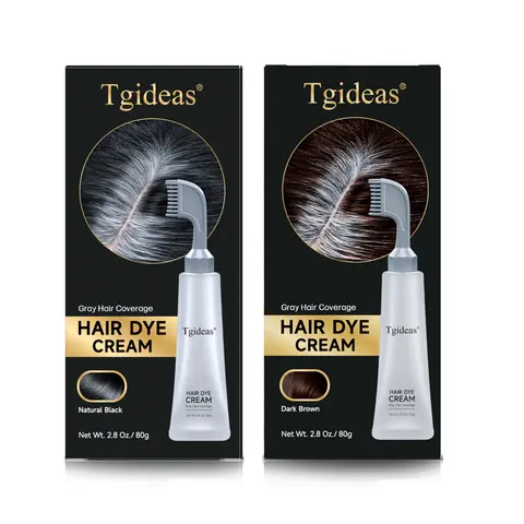 Tgideas Hair Dye Comb / Hair Dye Cream — Portable Home Use & Hyaluronic Acid, Gray Hair Coverage, Black & Brown Available, 1 Box with Hair Dye Tools