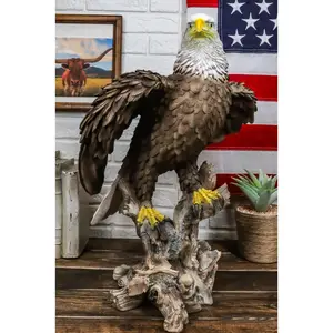 Realistic American Pride Patriotic Bald Eagle Perching On Wood Stock Statue 17"H