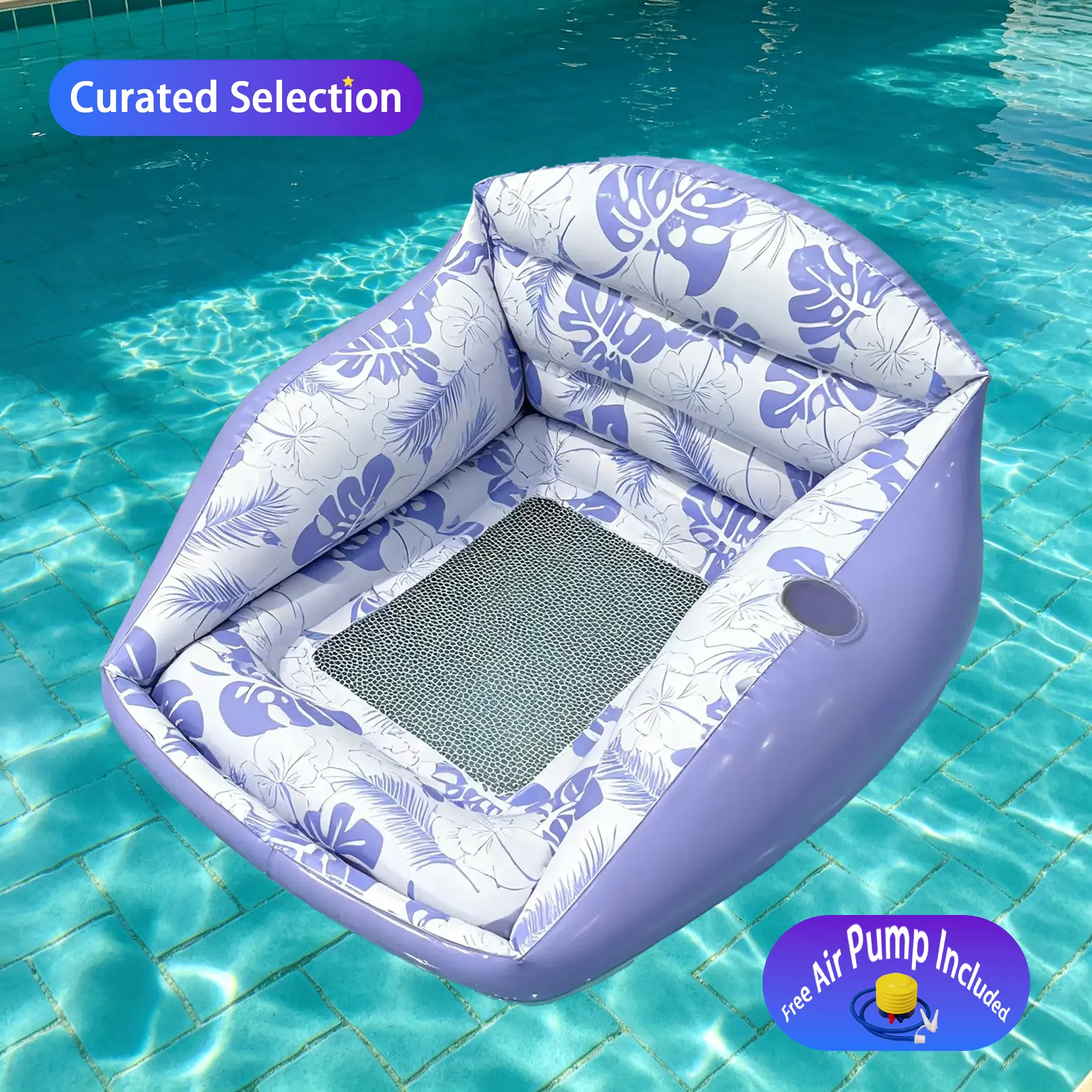 Dog & Cat Large PVC Inflatable Water Lounger - Foldable, Deflate Easy Pool Float with Cup Holder, Simple Design for Outdoor Beach Use