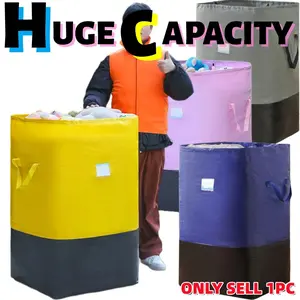 Giant Large Capacity Moving Bag, Waterproof Wear-Resistant Foldable Storage Basket with Reinforced Handles & Drawstring, Heavy Duty Organizer for Quilts Clothes Bedding, Essential Packing Bag for Moving Travel Dorm, Durable Non-Tearable Storage Bin