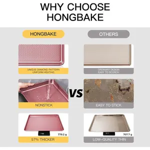 Diamond-Texture Baking Sheet Pan Set, Non-Stick Cookie Sheets, Teflon-Free Heavy Duty Bakeware - 3 Sizes, Baker, Pink Kitchenware CookingAUrbanNook2D24AutoPartsGo