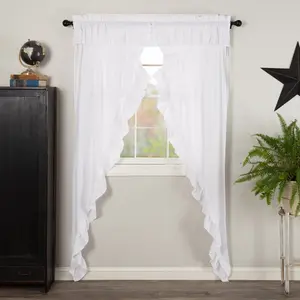 Muslin Ruffled Bleached White Long Prairie Curtains