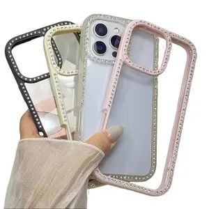 Bling Shiny Diamond Rhinestone Sparkling Glitter Phone Case for iPhone 17 16 15 14 13 12 11 Pro Max Plus 17 Air Shockproof Protection Bumper Hard Acrylic Back Cover funda Fashionable Transparent 3D Creative Design Protective Smartphone Casing - Black