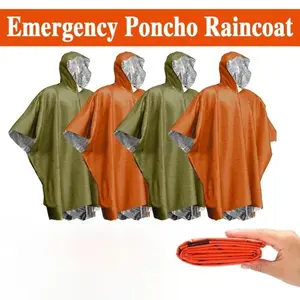 2/4Pcs Emergency Water Proof Raincoat Aluminum Film Disposable Poncho Cold Insulation Rainwear Blankets Survival Tool Camping Equipment Waterproof Raincoat
