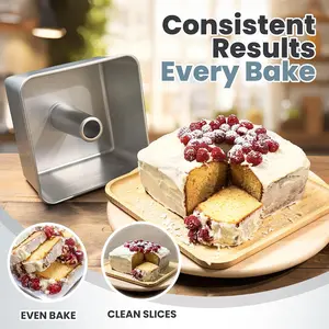 1 Pack, Square Tube Cake Pan – 18 Cup, Anodized Aluminum, 9x9x4.5 Inch, Seamless Design with Easy Release & Even Heat for Angel Food, Chiffon & Pound Cake
