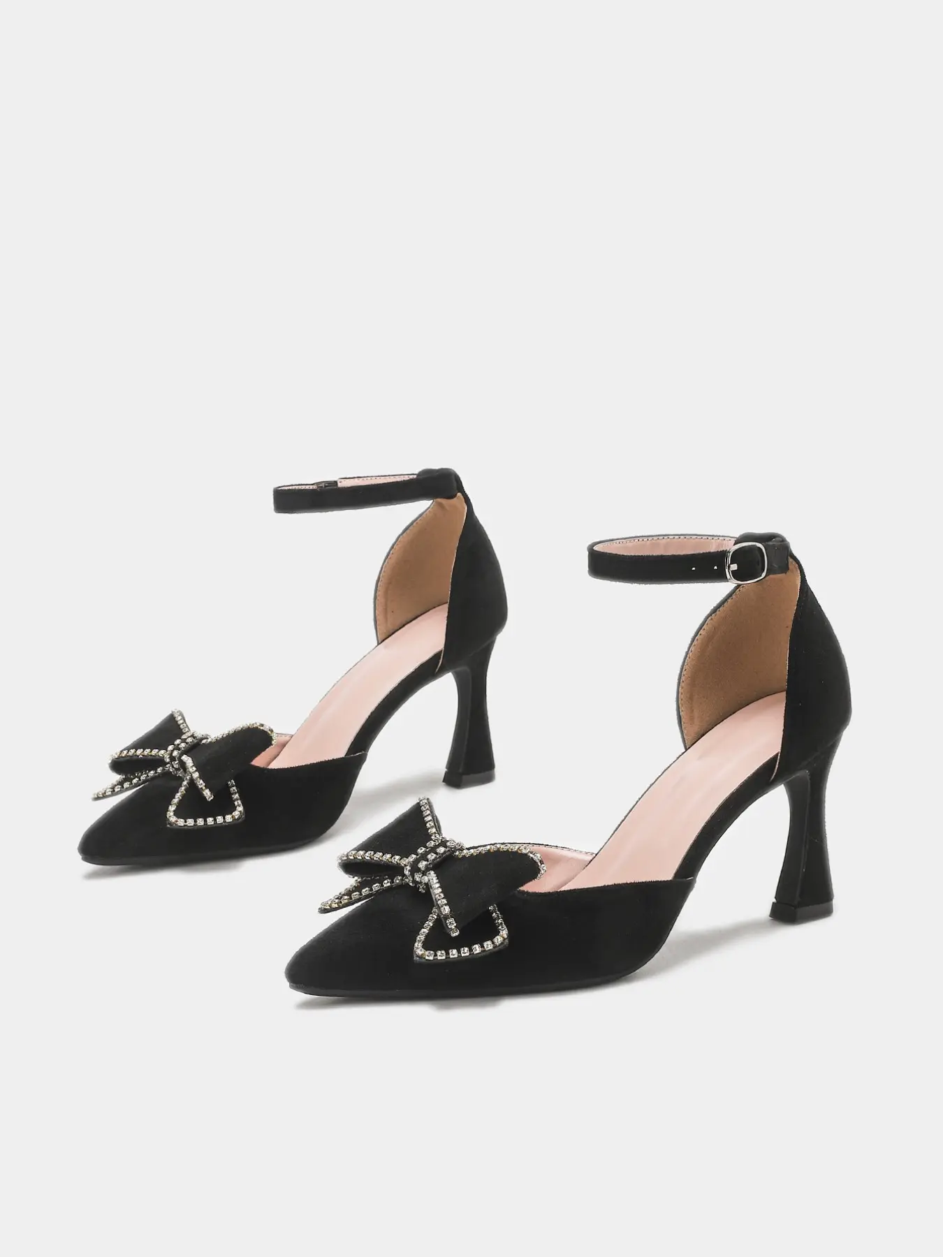 Suede Wedding Guest High Heels, Rhinestone Bowknot + Anklet Design, Elegant Wine Glass Heel, Perfect for Evening Events & Bridesmaid