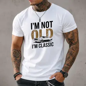 Men's "I'm Not Old, I Am Classic" Pattern T-shirt- Soft Cotton, Casual Crew Neck, Short Sleeve, Vintage Car Print-Durable and Breathable, Suitable for Casual Wear