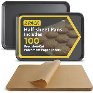 2 Pack Half Sheet Pans 18x13 In with 100 count  Paper, Heavy Duty Carbon Steel, Warp Resistant Nonstick Baking Sheet, Commercial Grade Cookie Sheets for Oven Baking Roasting