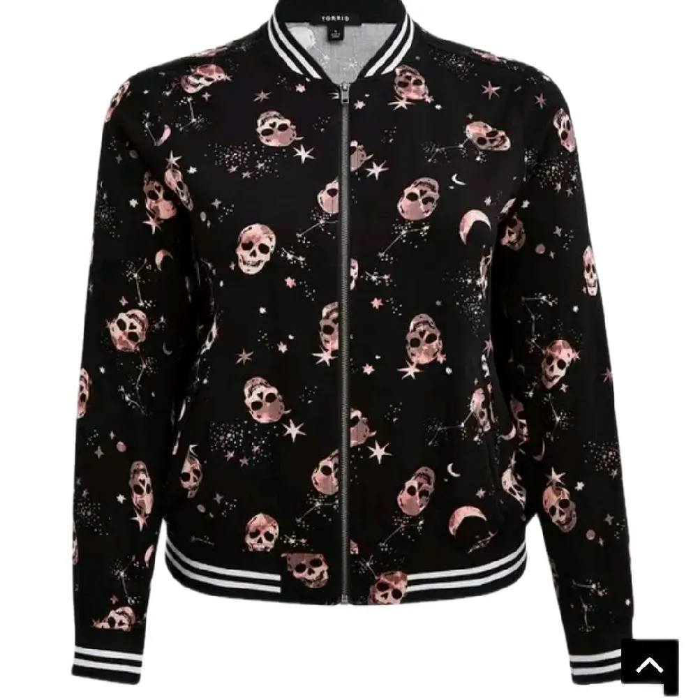 Torrid 2 2X Twill Print Bomber Jacket with Skull and Star Patterns Black Color Casual Womenswear Jackets Tops Coats Outerwear Long Sleeve Fitted