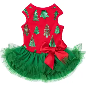 Christmas Tree Dog Tulle Dress, Christmas Clothes for Small Dogs Girl, Holiday Pet Outfit, Red, Green, Small
