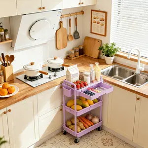 Multifunctional 3/4 Tier Rolling Cart with Drawer - Durable Plastic Storage And Organization Cart with Lockable Wheels, Cup Holders And Hooks - Easy Assembly for Kitchen, Bathroom, Living Room - Space-Saving Storage Solution