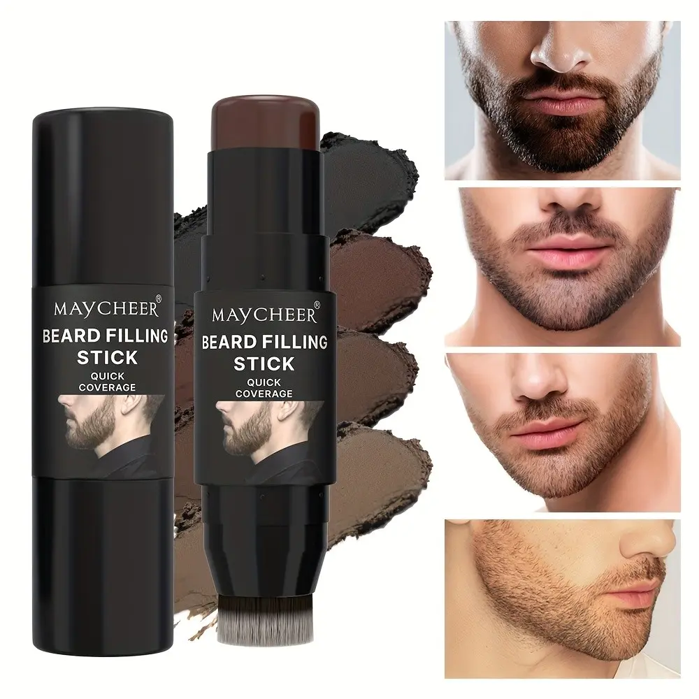 Men's Mustache Filling Pencil Stick & Brush Set, Waterproof Long-Lasting Natural Makeup, 4 Colors Beard and Hair Cosmetics, Coverage for Men, Beauty Products