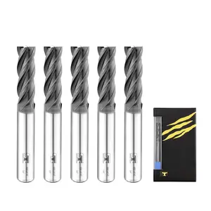 Micrograin Carbide Square End Mill - 4 Flute - ISE1/4 4T (5 Pieces, 1/4") - for Milling Alloy Steels, Hardened Steel, Metal &  - Mill Bits Sets for DIYers & Professionals