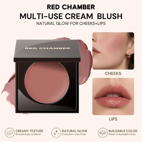 RED CHAMBER HARUKI Lip & Cheek Cream Blush, Multi-Use Buildable Color for Cheeks & Lips, Blendable Natural Flush, Dewy Finish, Soft Matte Finish,2 Texture Options,Compact with Mirror