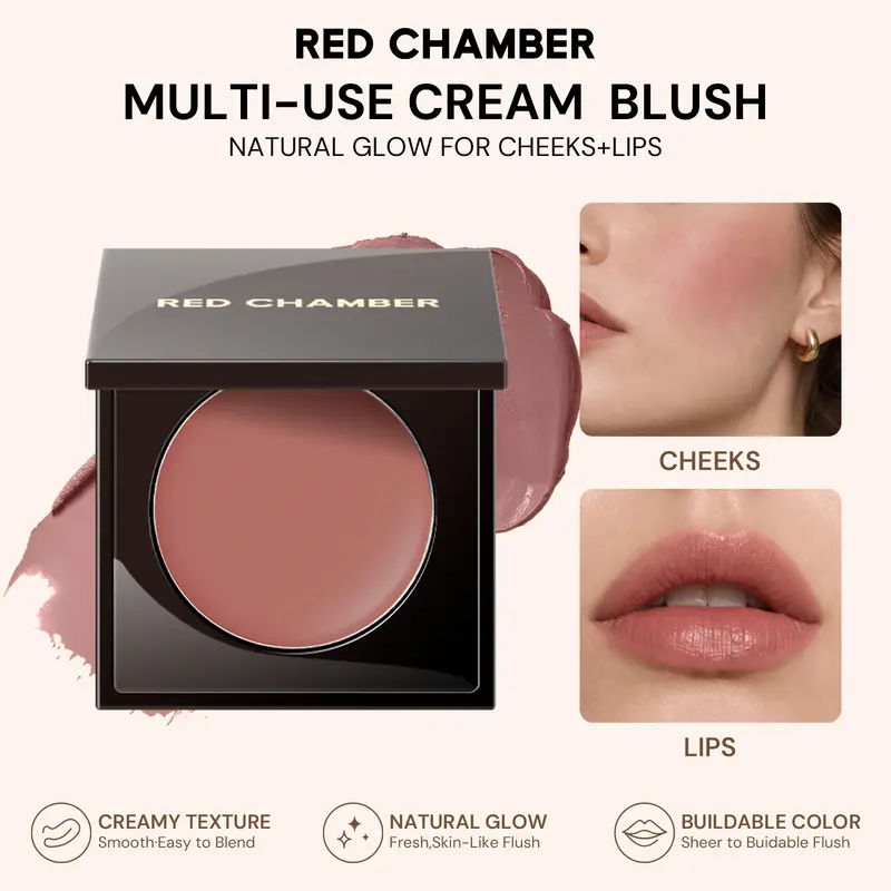RED CHAMBER HARUKI Lip & Cheek Cream Blush, Multi-Use Buildable Color for Cheeks & Lips, Blendable Natural Flush, Dewy Finish, Soft Matte Finish,2 Texture Options,Compact with Mirror